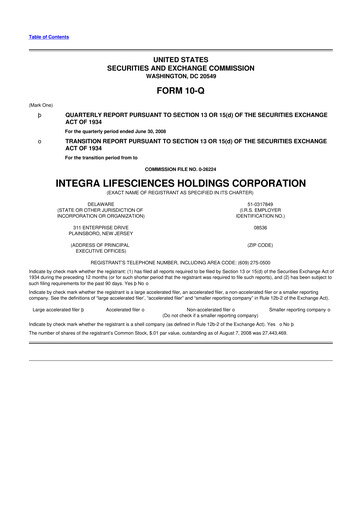 Thumbnail Integra LifeSciences 10-Q Quarterly Report FY 