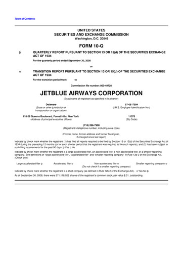 Thumbnail Jetblue Airways
 10-Q Quarterly Report FY 