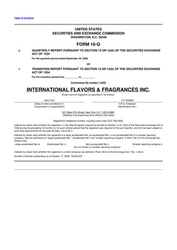 Miniature International Flavors & Fragrances
 10-Q Rapport trimestriel  