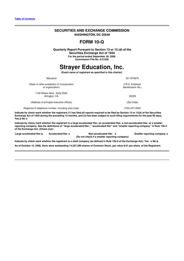 Thumbnail Strategic Education
 10-Q Quarterly Report FY 