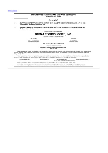 Miniature Ormat Technologies
 10-Q Rapport trimestriel  