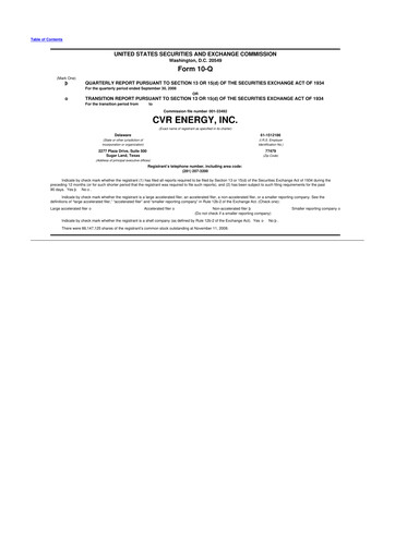 Thumbnail CVR Energy 10-Q Quarterly Report FY 