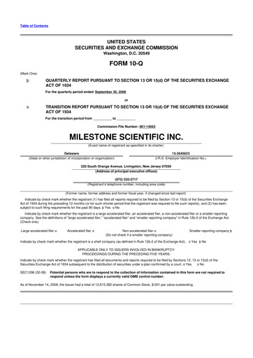 Thumbnail Milestone Scientific 10-Q Quarterly Report FY 