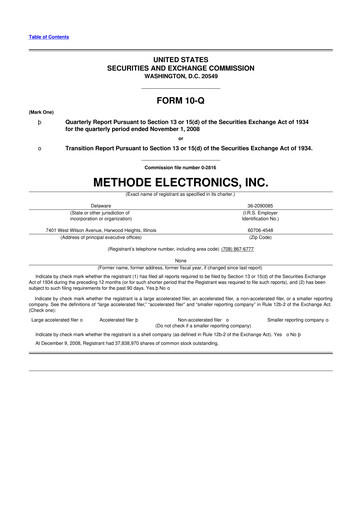 Miniature Methode Electronics
 10-Q Rapport trimestriel  