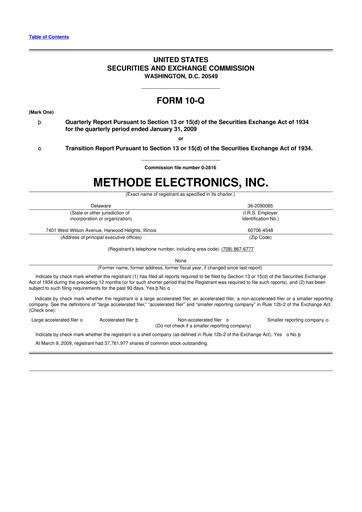 Miniature Methode Electronics
 10-Q Rapport trimestriel  