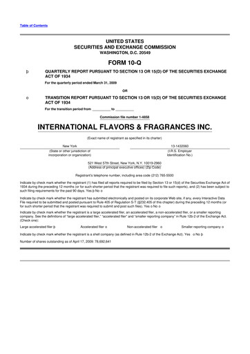 Miniature International Flavors & Fragrances
 10-Q Rapport trimestriel  
