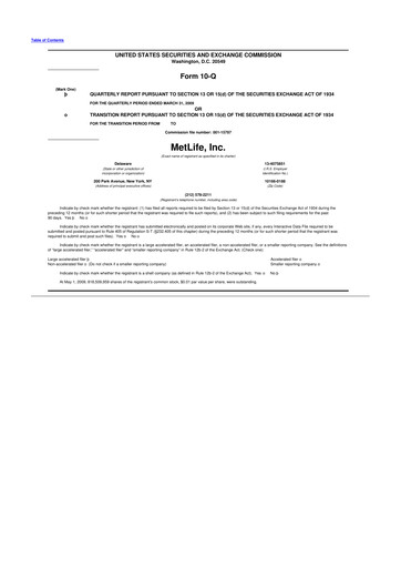 Thumbnail MetLife 10-Q Quarterly Report FY 