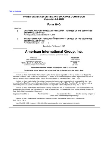 Miniature American International Group 10-Q Rapport trimestriel  