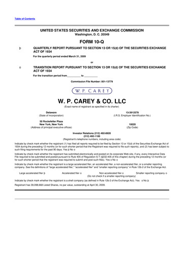 Thumbnail W. P. Carey 10-Q Quarterly Report FY 