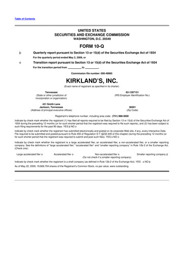 Thumbnail Kirkland's 10-Q Quarterly Report FY 