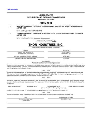 Thumbnail Thor Industries
 10-Q Quarterly Report FY 