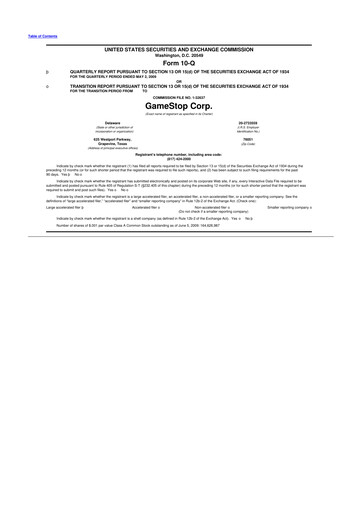 Miniature GameStop
 10-Q Rapport trimestriel  