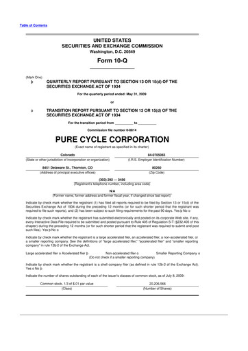 Vorschaubild Pure Cycle (water) 10-Q Quartalsbericht  