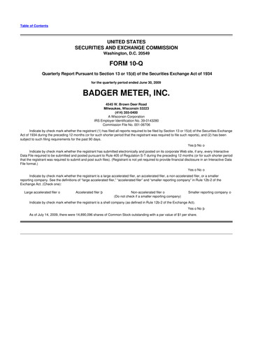 Thumbnail Badger Meter
 10-Q Quarterly Report FY 