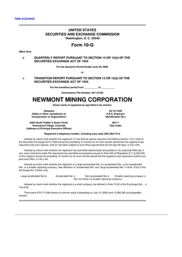 Thumbnail Newmont 10-Q Quarterly Report FY 