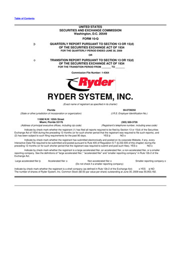 Thumbnail Ryder
 10-Q Quarterly Report FY 