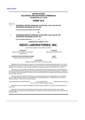 Miniature IDEXX Laboratories 10-Q Rapport trimestriel  