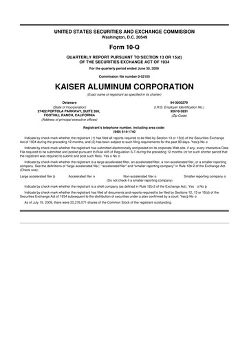 Thumbnail Kaiser Aluminum
 10-Q Quarterly Report FY 