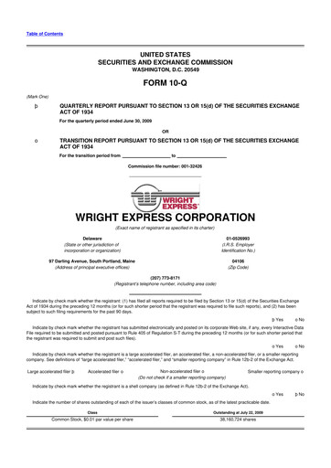 Thumbnail WEX 10-Q Quarterly Report FY 