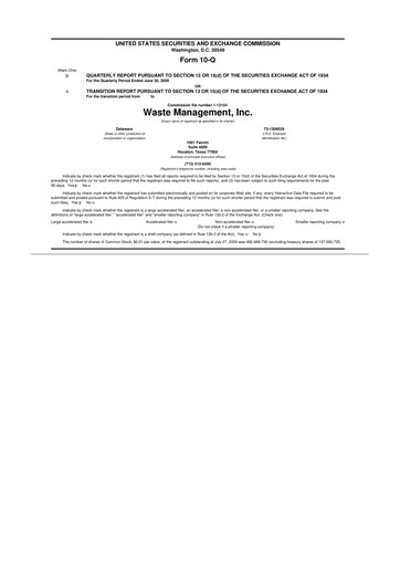 Thumbnail Waste Management 10-Q Quarterly Report FY 