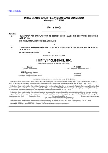 Miniature Trinity Industries
 10-Q Rapport trimestriel  