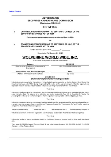 Thumbnail Wolverine World Wide
 10-Q Quarterly Report FY 