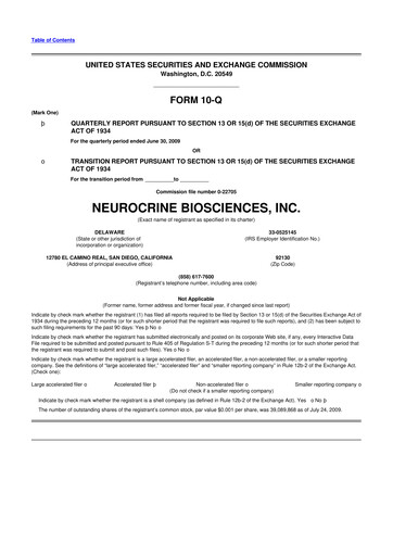 Thumbnail Neurocrine Biosciences
 10-Q Quarterly Report FY 