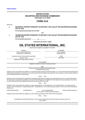 Thumbnail Oil States International
 10-Q Quarterly Report FY 