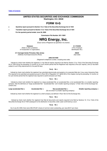 Thumbnail NRG Energy
 10-Q Quarterly Report FY 