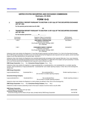 Miniature CMS Energy
 10-Q Rapport trimestriel  