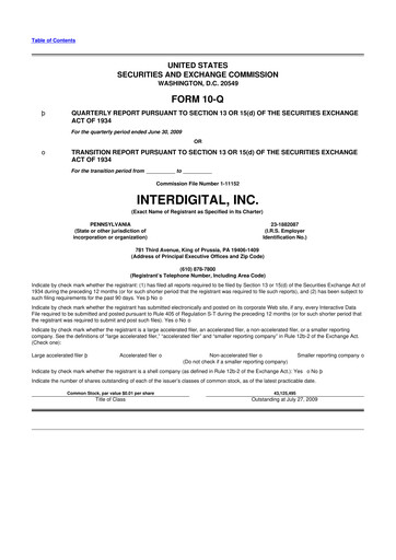 Miniature InterDigital
 10-Q Rapport trimestriel  
