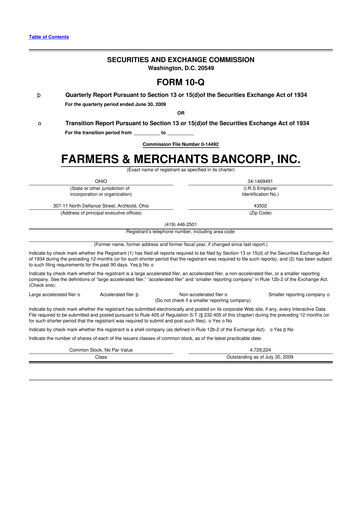 Thumbnail Farmers & Merchants Bancorp 10-Q Quarterly Report FY 
