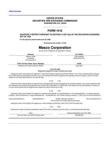 Miniature Masco 10-Q Rapport trimestriel  