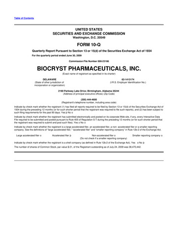 Thumbnail BioCryst Pharmaceuticals
 10-Q Quarterly Report FY 