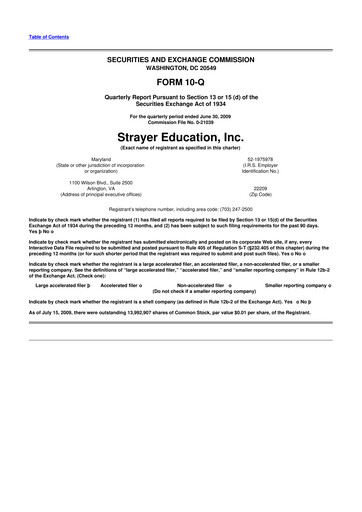 Thumbnail Strategic Education
 10-Q Quarterly Report FY 