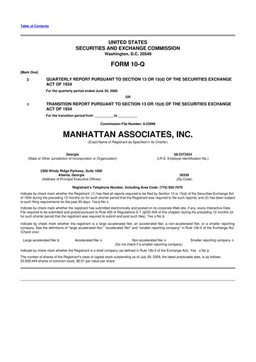 Thumbnail Manhattan Associates
 10-Q Quarterly Report FY 