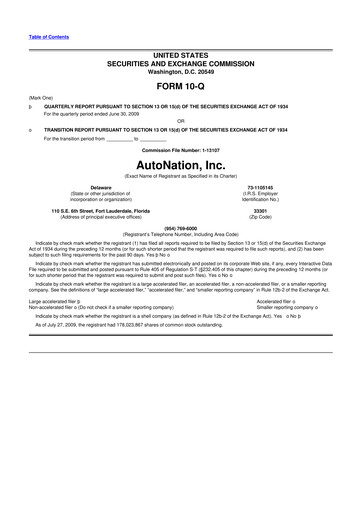 Miniature AutoNation 10-Q Rapport trimestriel  