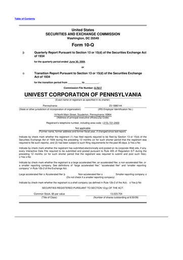 Thumbnail Univest Financial Corporation 10-Q Quarterly Report FY 