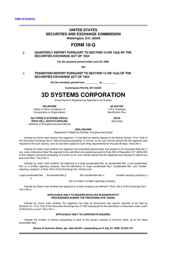 Thumbnail 3D Systems 10-Q Quarterly Report FY 
