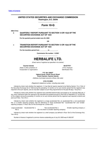 Thumbnail Herbalife 10-Q Quarterly Report FY 