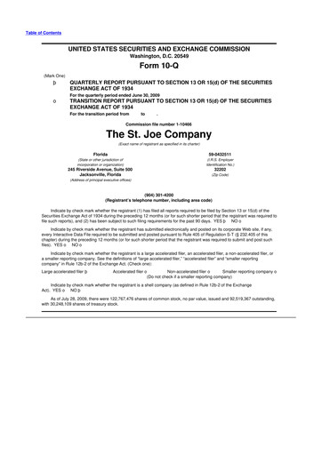 Thumbnail St. Joe Company
 10-Q Quarterly Report FY 