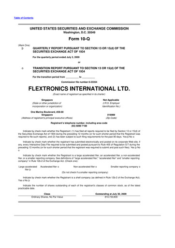 Miniature Flex 10-Q Rapport trimestriel  