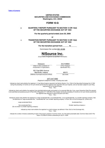 Thumbnail NiSource
 10-Q Quarterly Report FY 