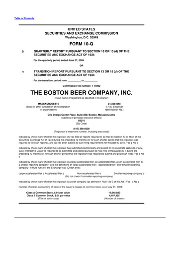 Thumbnail Boston Beer Company 10-Q Quarterly Report FY 
