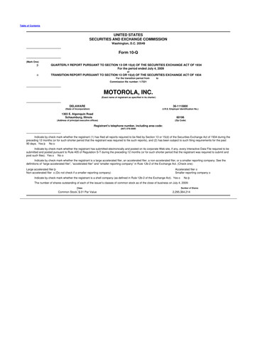 Thumbnail Motorola Solutions
 10-Q Quarterly Report FY 