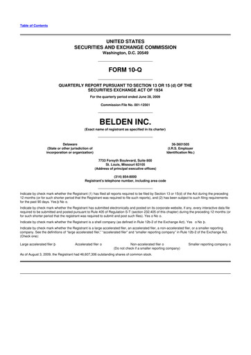 Thumbnail Belden 10-Q Quarterly Report FY 