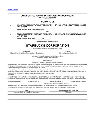 Thumbnail Starbucks 10-Q Quarterly Report FY 
