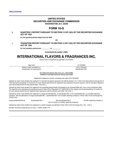 Miniature International Flavors & Fragrances
 10-Q Rapport trimestriel  