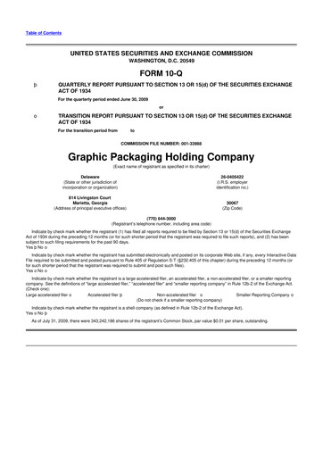 Thumbnail Graphic Packaging 10-Q Quarterly Report FY 