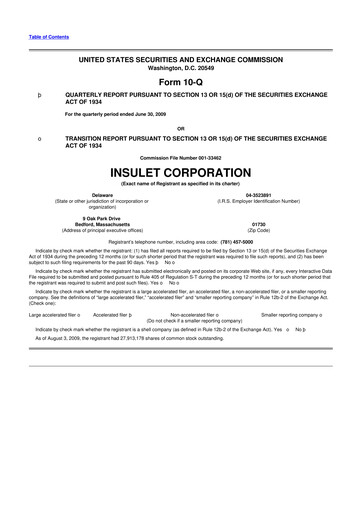 Thumbnail Insulet 10-Q Quarterly Report FY 